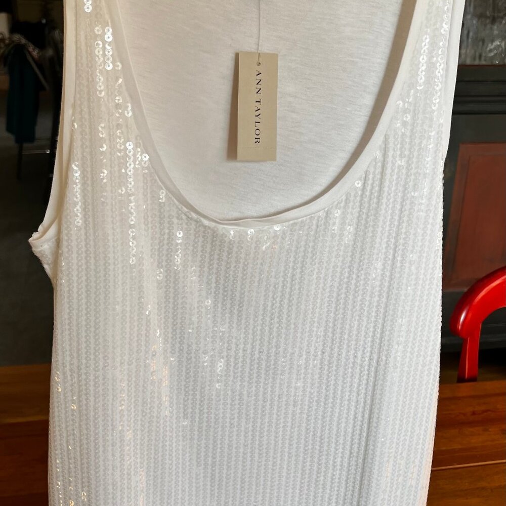 Ann Taylor White Sequin Tank Top NWT Size Medium